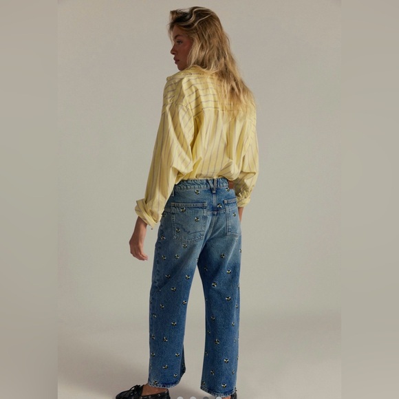 RARE We The Free Bumblebee Embroidered Deep Trance Boyfriend Jeans NWT Size 24 - Picture 3 of 4